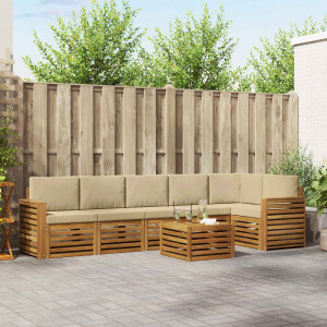 vidaXL Hoekbank Set 7 pcs Natuurlijk en Beige Massief Acaciahout