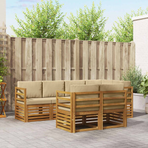 vidaXL Hoekbank Set 7 pcs Natuurlijk en Beige Massief Acaciahout