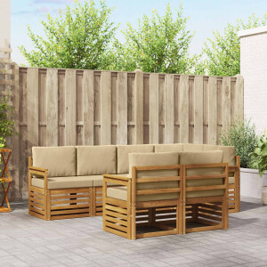 vidaXL Hoekbank Set 7 pcs Natuurlijk en Beige Massief Acaciahout