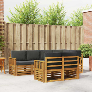 vidaXL Hoekbank Set 7 pcs Natuurlijk en Antraciet Massief Acaciahout