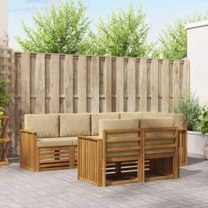 vidaXL Hoekbank Set 7 pcs Natuurlijk en Beige Massief Acaciahout