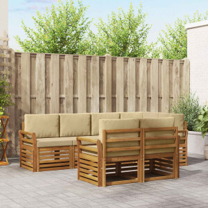 vidaXL Hoekbank Set 7 pcs Natuurlijk en Beige Massief Acaciahout
