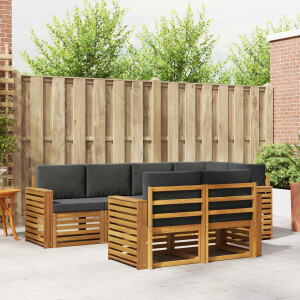 vidaXL Hoekbank Set 7 pcs Natuurlijk en Antraciet Massief Acaciahout