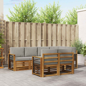 vidaXL Hoekbank Set 7 pcs Natuurlijk en Lichtgrijs Massief Acaciahout
