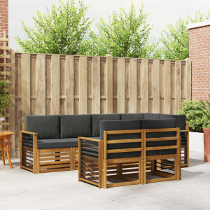 vidaXL Hoekbank Set 7 pcs Natuurlijk en Antraciet Massief Acaciahout
