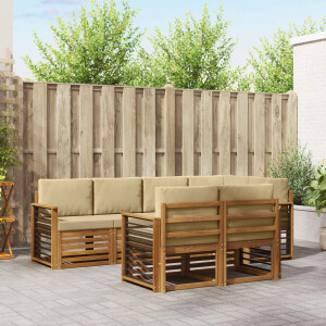 vidaXL Hoekbank Set 7 pcs Natuurlijk en Beige Massief Acaciahout
