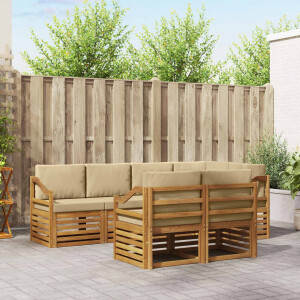 vidaXL Hoekbank Set 7 pcs Natuurlijk en Beige Massief Acaciahout
