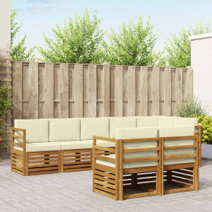 vidaXL Sofa-Sets 8 pcs Natuurlijk en Crème Massief Acaciahout