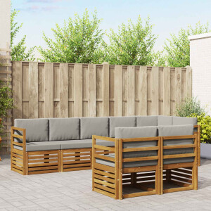 vidaXL Sofa-Sets 8 pcs Natuurlijk en Lichtgrijs Massief Acaciahout