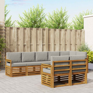 vidaXL Sofa-Sets 8 pcs Natuurlijk en Lichtgrijs Massief Acaciahout