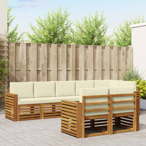 vidaXL Sofa-Sets 8 pcs Natuurlijk en Crème Massief Acaciahout