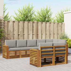 vidaXL Sofa-Sets 8 pcs Natuurlijk en Lichtgrijs Massief Acaciahout
