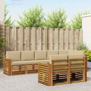 vidaXL Sofa-Sets 8 pcs Natuurlijk en Beige Massief Acaciahout