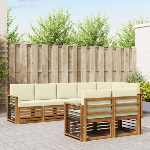 vidaXL Sofa-Sets 8 pcs Natuurlijk en Crème Massief Acaciahout