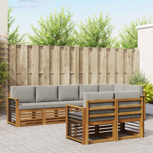 vidaXL Sofa-Sets 8 pcs Natuurlijk en Lichtgrijs Massief Acaciahout