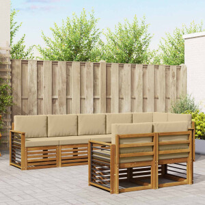 vidaXL Sofa-Sets 8 pcs Natuurlijk en Beige Massief Acaciahout
