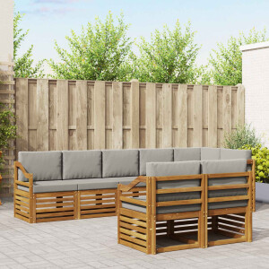 vidaXL Sofa-Sets 8 pcs Natuurlijk en Lichtgrijs Massief Acaciahout