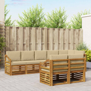 vidaXL Sofa-Sets 8 pcs Natuurlijk en Beige Massief Acaciahout