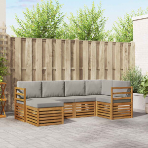 vidaXL Hoekbank Set 6 pcs Natuurlijk en Lichtgrijs Massief Acaciahout