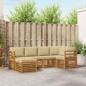 vidaXL Hoekbank Set 6 pcs Natuurlijk en Beige Massief Acaciahout
