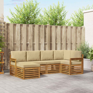 vidaXL Hoekbank Set 6 pcs Natuurlijk en Beige Massief Acaciahout