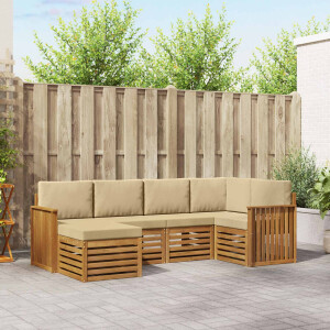 vidaXL Hoekbank Set 6 pcs Natuurlijk en Beige Massief Acaciahout