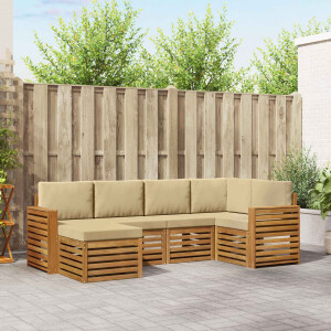 vidaXL Hoekbank Set 6 pcs Natuurlijk en Beige Massief Acaciahout