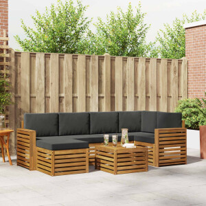vidaXL Hoekbank Set 7 pcs Natuurlijk en Antraciet Massief Acaciahout