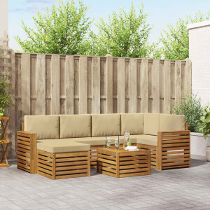 vidaXL Hoekbank Set 7 pcs Natuurlijk en Beige Massief Acaciahout