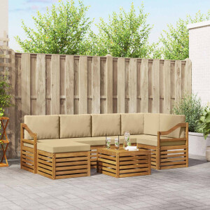 vidaXL Hoekbank Set 7 pcs Natuurlijk en Beige Massief Acaciahout