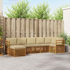 vidaXL Hoekbank Set 7 pcs Natuurlijk en Beige Massief Acaciahout