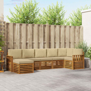 vidaXL Hoekbank Set 7 pcs Natuurlijk en Beige Massief Acaciahout
