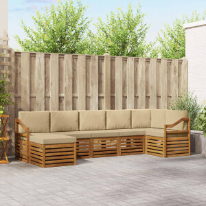 vidaXL Hoekbank Set 7 pcs Natuurlijk en Beige Massief Acaciahout