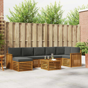 vidaXL Hoekbank Set 8 pcs Natuurlijk en Antraciet Massief Acaciahout