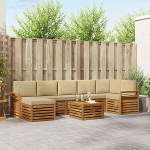 vidaXL Hoekbank Set 8 pcs Natuurlijk en Beige Massief Acaciahout