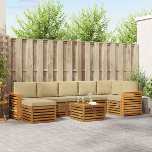 vidaXL Hoekbank Set 8 pcs Natuurlijk en Beige Massief Acaciahout