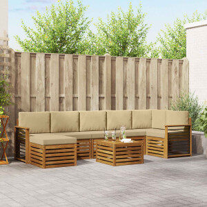 vidaXL Hoekbank Set 8 pcs Natuurlijk en Beige Massief Acaciahout