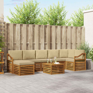 vidaXL Hoekbank Set 8 pcs Natuurlijk en Beige Massief Acaciahout
