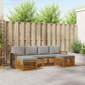vidaXL Sofa-Sets 6 pcs Natuurlijk en Lichtgrijs Massief Acaciahout