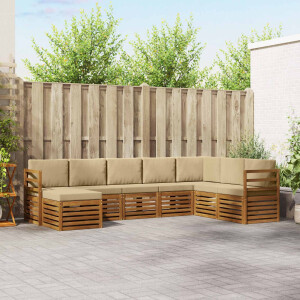 vidaXL Hoekbank Set 8 pcs Natuurlijk en Beige Massief Acaciahout