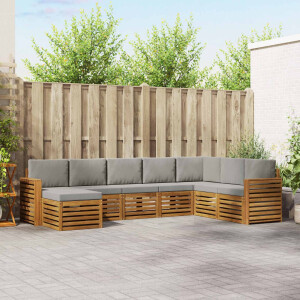 vidaXL Hoekbank Set 8 pcs Natuurlijk en Lichtgrijs Massief Acaciahout