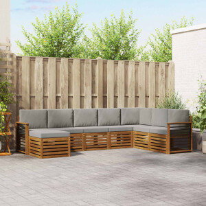 vidaXL Hoekbank Set 8 pcs Natuurlijk en Lichtgrijs Massief Acaciahout