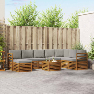 vidaXL Hoekbank Set 9 pcs Natuurlijk en Lichtgrijs Massief Acaciahout