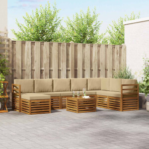 vidaXL Hoekbank Set 9 pcs Natuurlijk en Beige Massief Acaciahout