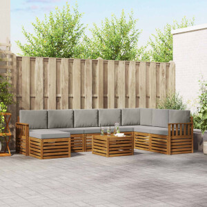 vidaXL Hoekbank Set 9 pcs Natuurlijk en Lichtgrijs Massief Acaciahout