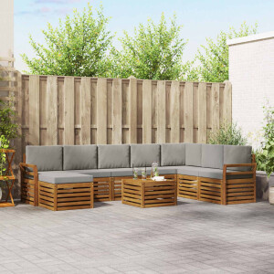 vidaXL Hoekbank Set 9 pcs Natuurlijk en Lichtgrijs Massief Acaciahout