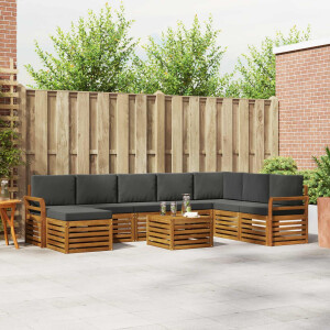 vidaXL Hoekbank Set 9 pcs Natuurlijk en Antraciet Massief Acaciahout