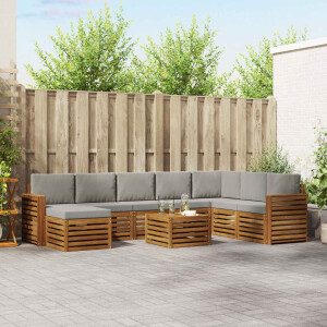 vidaXL Hoekbank Set 9 pcs Natuurlijk en Lichtgrijs Massief Acaciahout