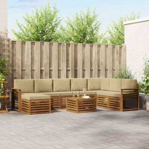 vidaXL Hoekbank Set 9 pcs Natuurlijk en Beige Massief Acaciahout