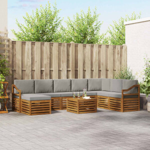 vidaXL Hoekbank Set 9 pcs Natuurlijk en Lichtgrijs Massief Acaciahout